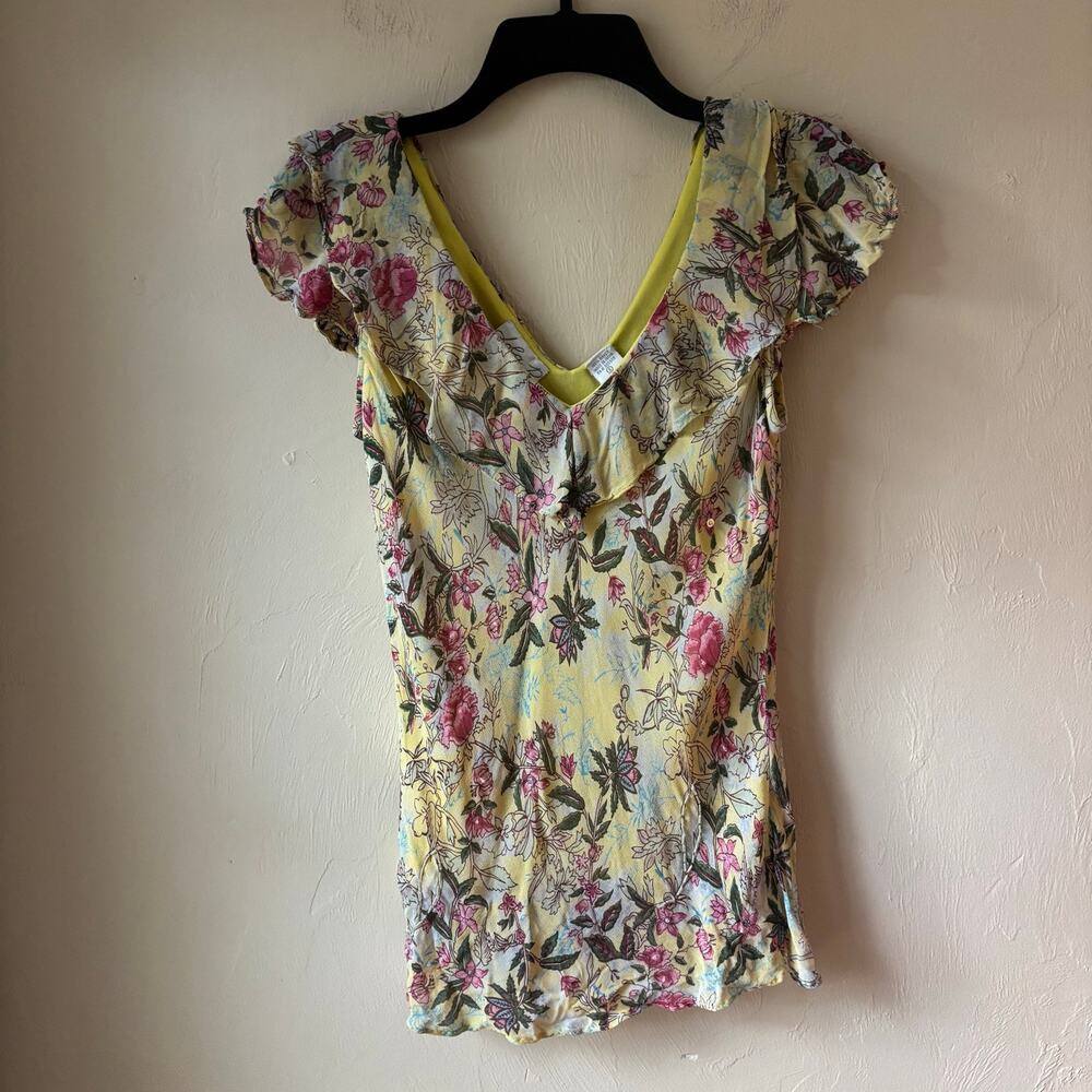 Vintage‎ Lola P. Floral Blouse Top Fairy Small Cottagecore Boho Ruffle V-Neck S